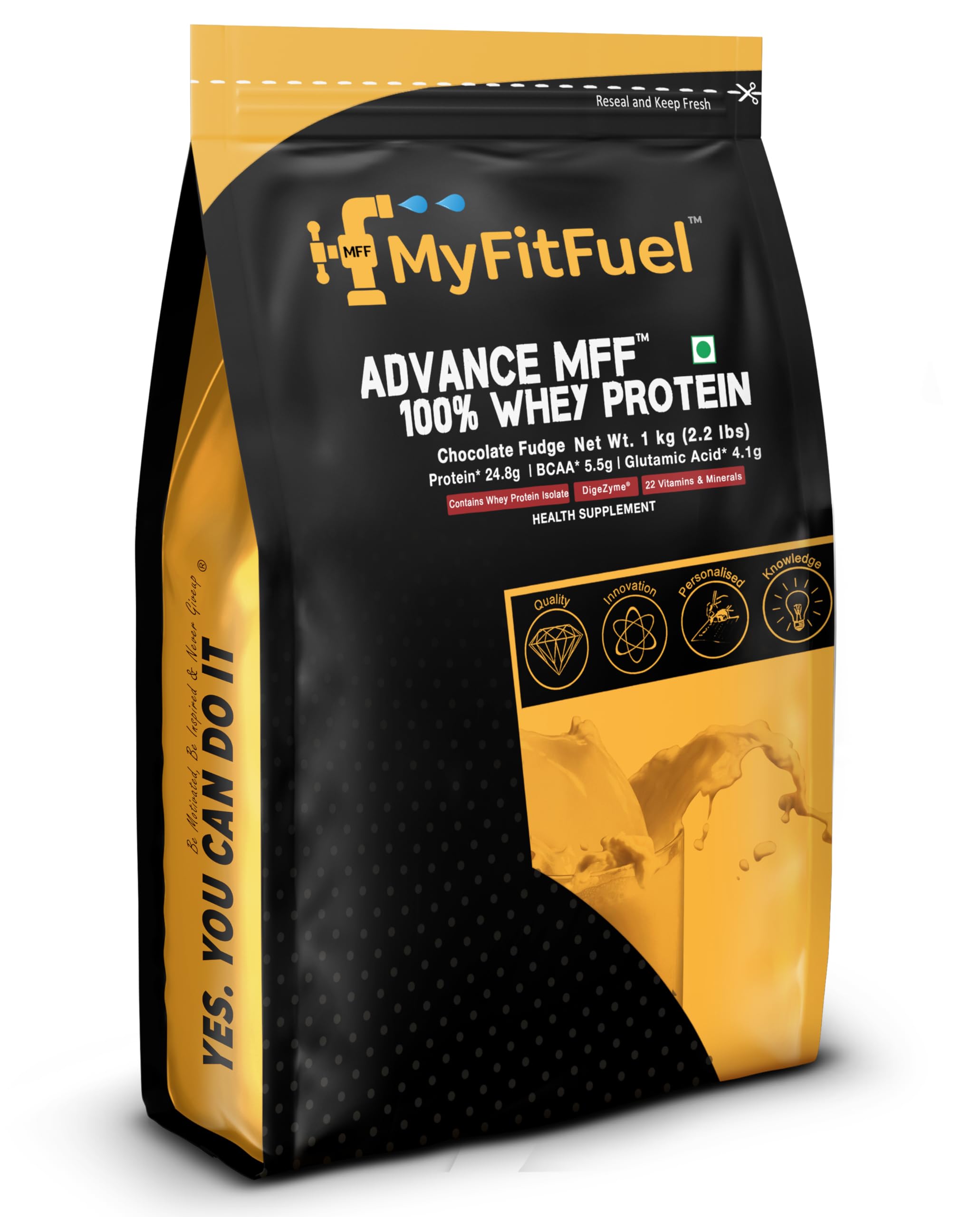 Advance MFF 100% Whey Protein Powder, Whey With Digestive Enzymes and Multi Vitamins | 1 Kg, 28 Servings (Chocolate Fudge)
