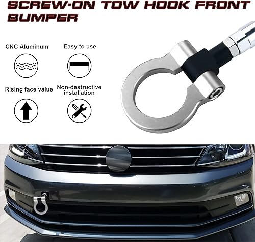 Miniatura 5 de Xotic Tech Sports Track Racing Style CNC - Anillo de gancho de remolque de aluminio compatible con Volkswagen Jetta MK6 2011-2018 6th (plateado)