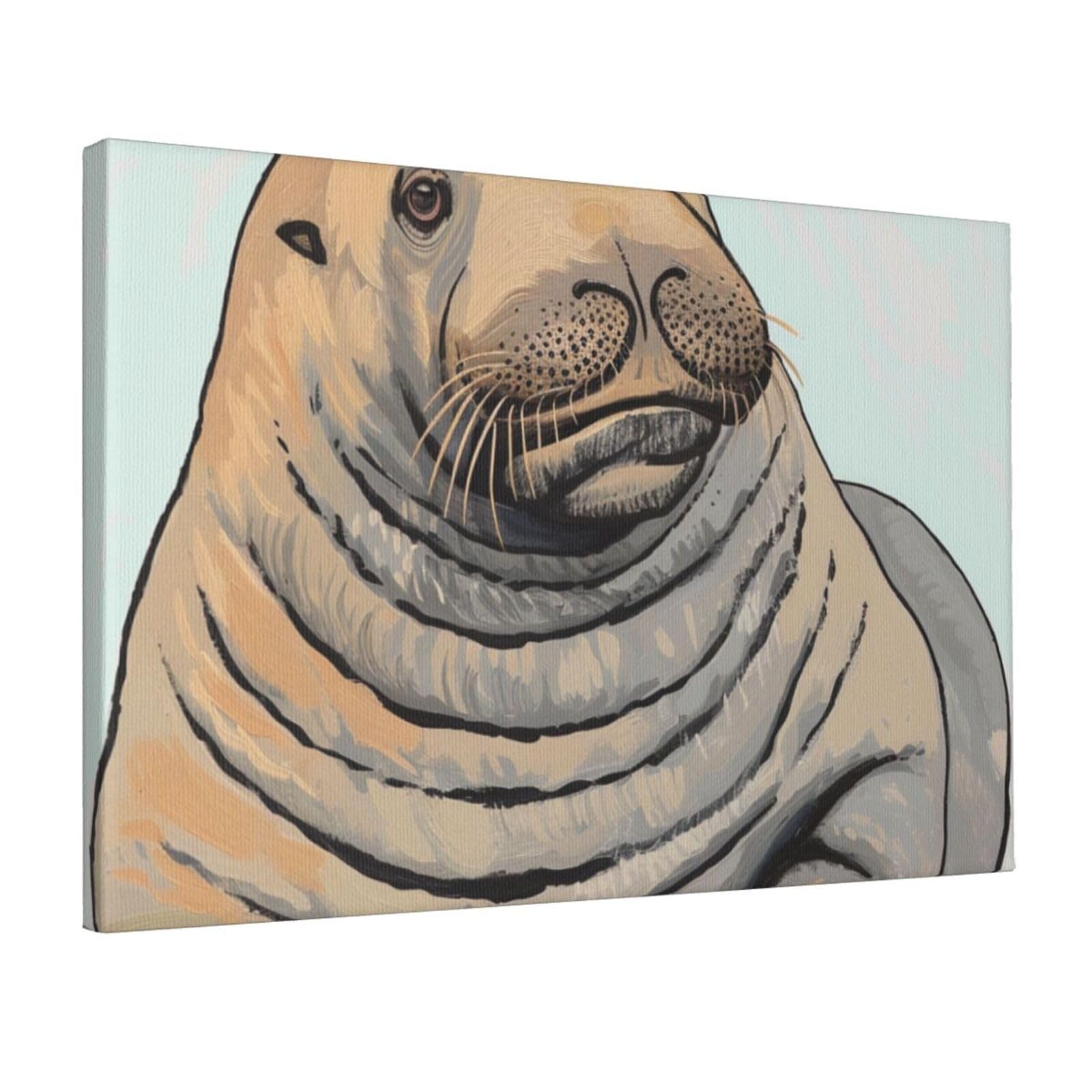 YKLJG Walrus art Printed Wall Art Canvas Prints 45x30 CM Wooden Framed Picture Painting Artwork for Bedroom Kitchen Home Office Decor