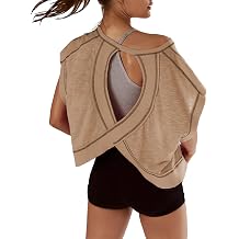 Women Short Sleeve Workout Shirts Open Back Tops Casual Yoga Y2k Athletic Gym Slouchy Crop Running Tees