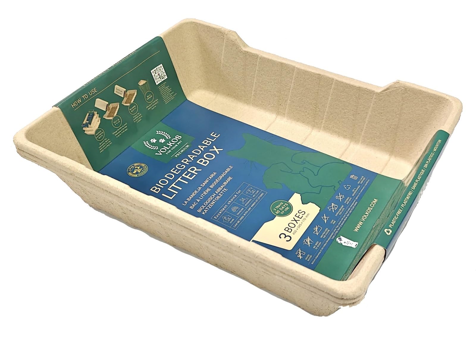 VOLKOS - EcoPetBox Disposable Cat Litter Tray - Cardboard Liner Tray for Cats Made of 100% Paper - Eco Friendly - Liquid Proof - Lightweight (6 Pack) โ image 1