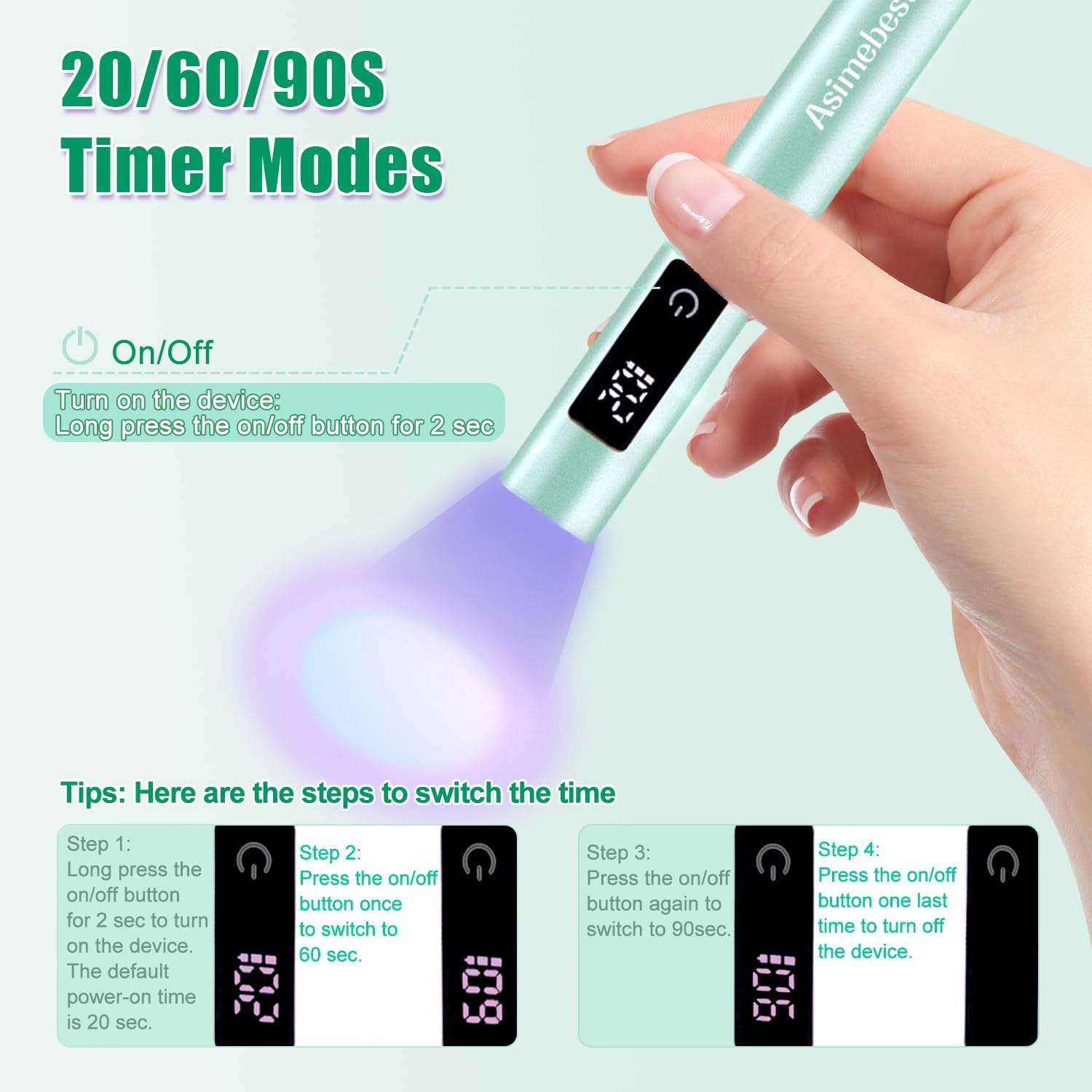 UV Light for Gel Nails, Mini UV Nail Lamp Hand held with Stand | Portable Small Nail Dryer Light for Gel Polish with 3 Timers, Rechargeable Cordless UV Light Nail for Fast Curing, Green