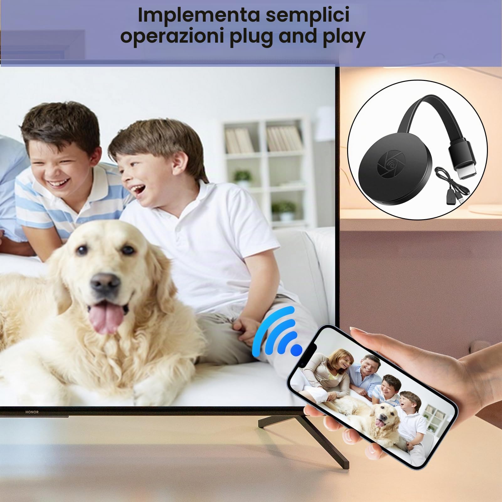 Chromecast Google, dispositivo Chromecast per TV, Miracast Dongle, adattatore per display wireless 1080P, dongle HDMI wireless, streaming video per schermo mirroring, compatibile con DLNA AirMirror