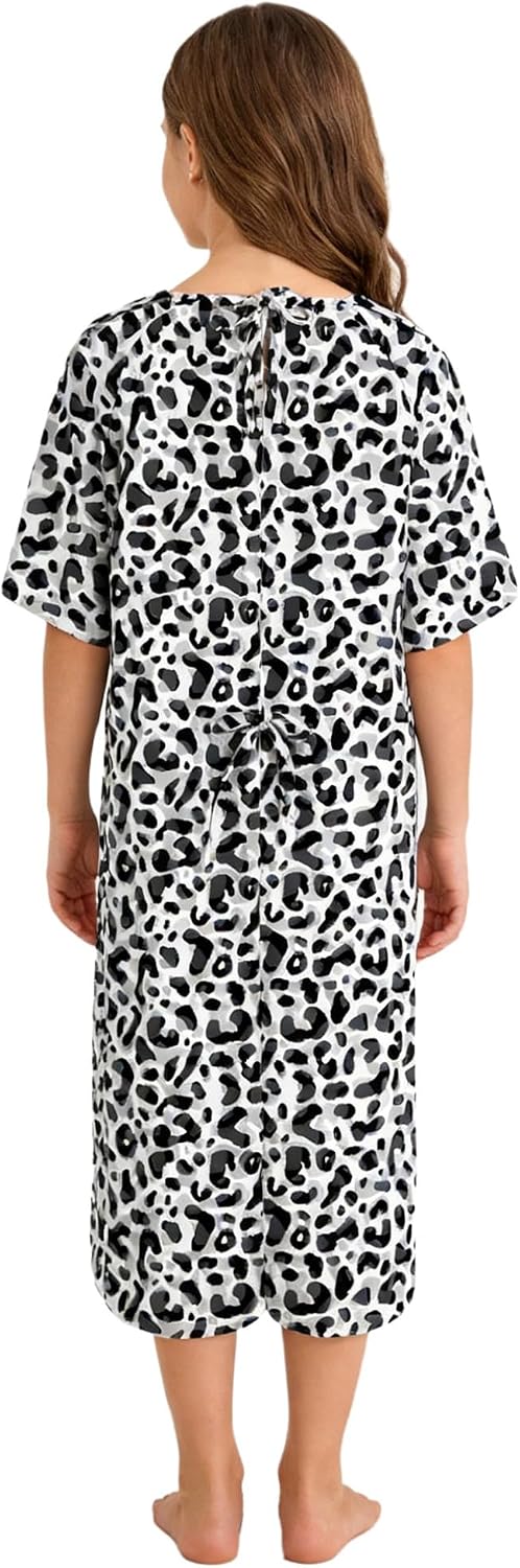 Kids Girls Hospital Gown with Back Tie Post Shoulder Surgery Patient Dress Adaptive Chemo Port Clothing
