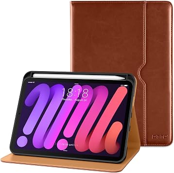 DTTO for iPad mini 7th A17 Pro 2024/iPad Mini 6th Generation Case 2021 8.3 Inch, Premium Leather Business Folio Stand Cover for Mini 7/6 with Pencil Holder-Multiple Viewing Angles, Brown
