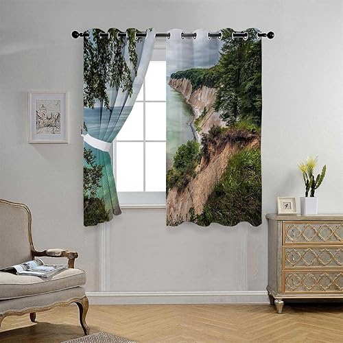 Miniatura 3 de Cortinas para Cuarto Beach View Coastline Curtain for Doorway Cortinas para Ventanas De Cuarto 110Inch Width by 96Inch Length,2 Panels