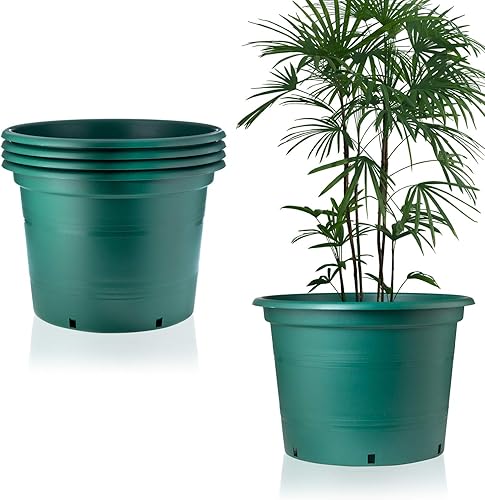 KameL - Macetas de 5 galones para plantas - 5 macetas de vivero de 5 galones - Macetas de plástico grandes altamente duraderas y resistentes -
