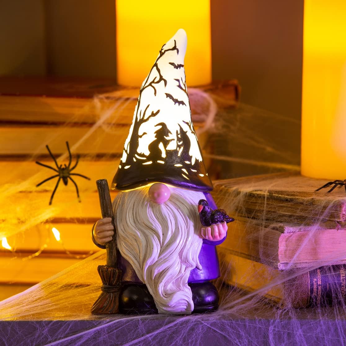 Evergreen 8.2 x 3.7 LED Polyresin Halloween Blue Hat Gnome Table Décor