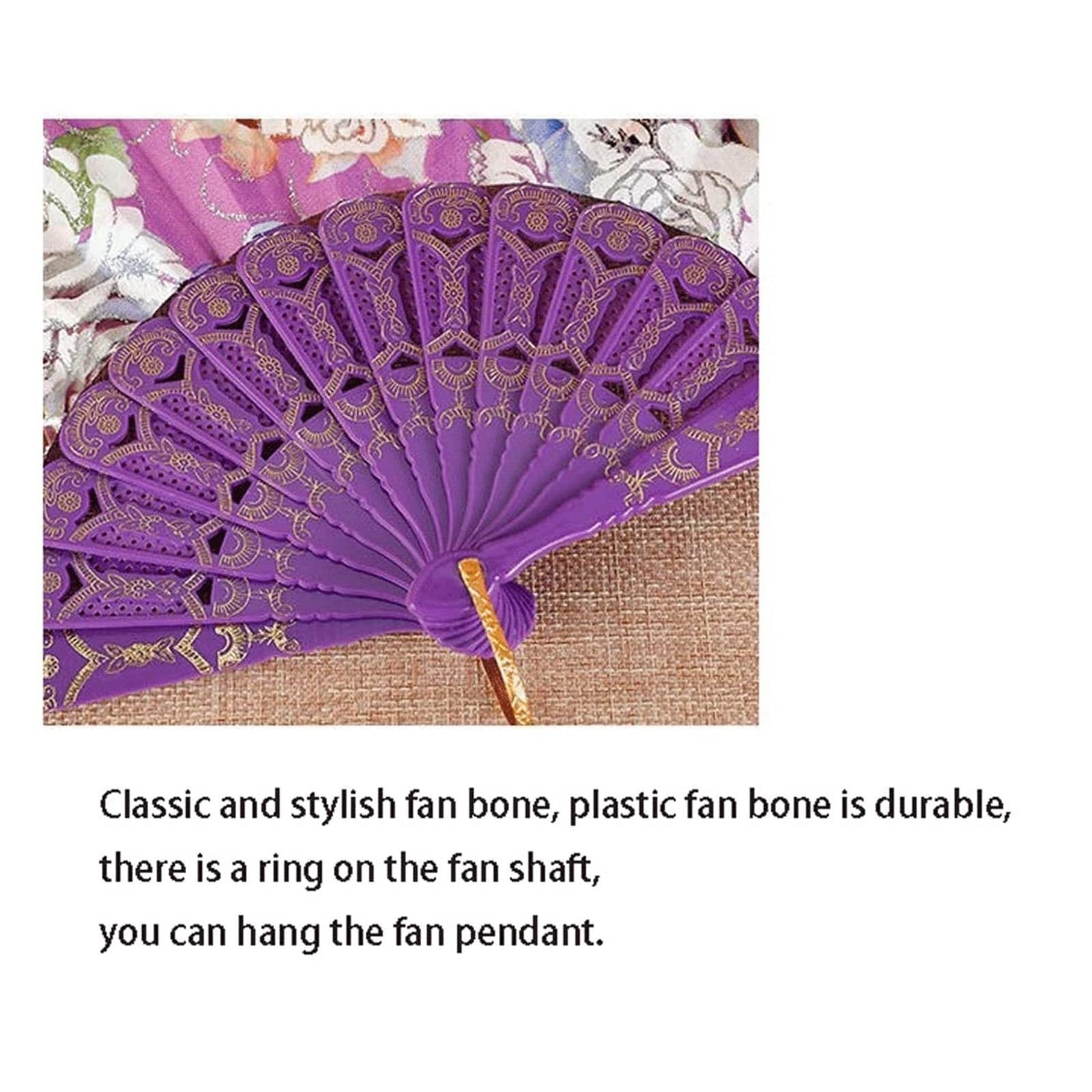 Abanico Plegable Abanicos de Mano Plegables Flor Rosa Abanico Plegable Chino/Ese Abanico Plegable Accesorios de Baile Nupcial Regalo de Boda Portátil() (Noir Talla única)