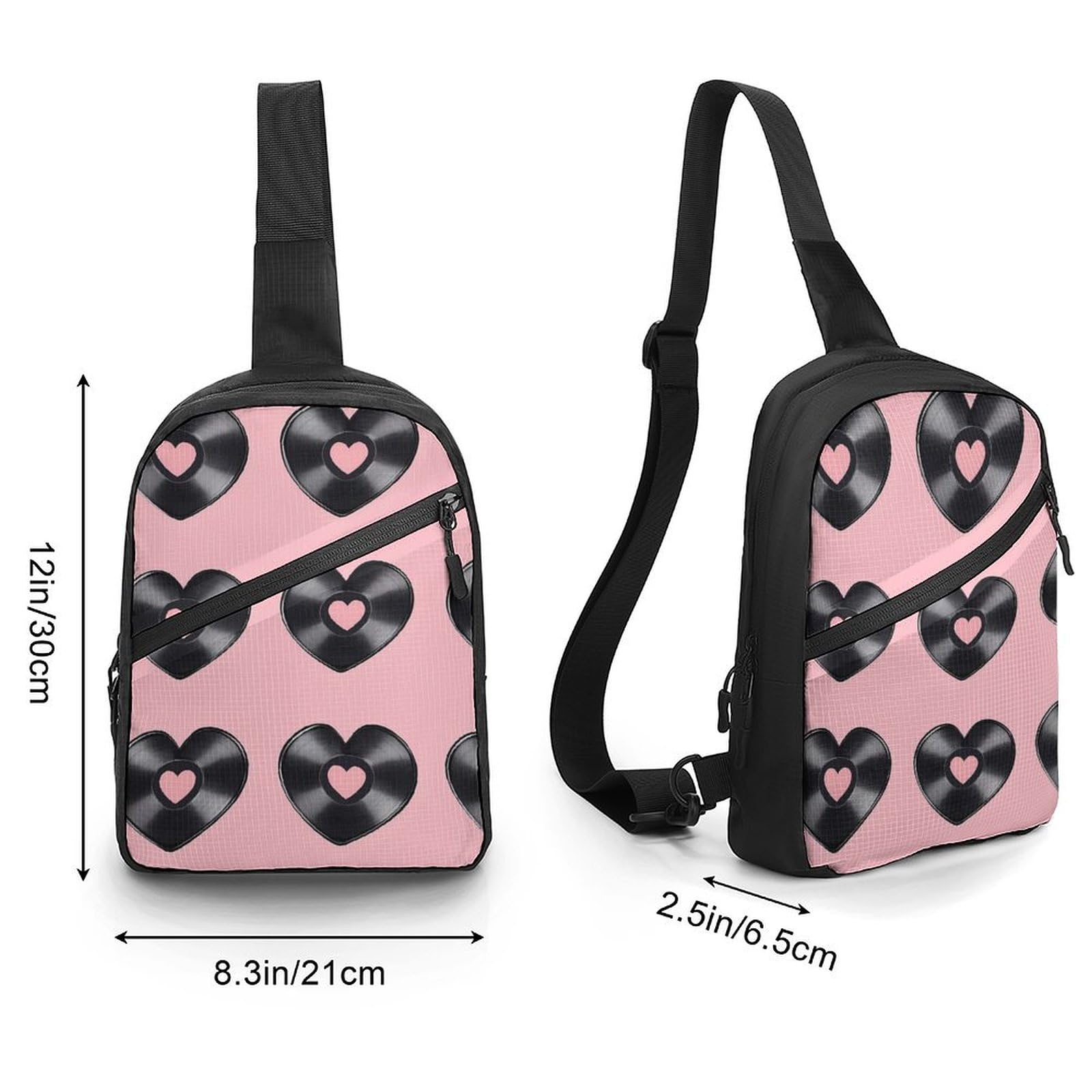 Love Vinyl Record Chest Bag Foldable Crossbody Unisex Pack Travel Hiking Adjustable Shoulder Straps Sling Bags