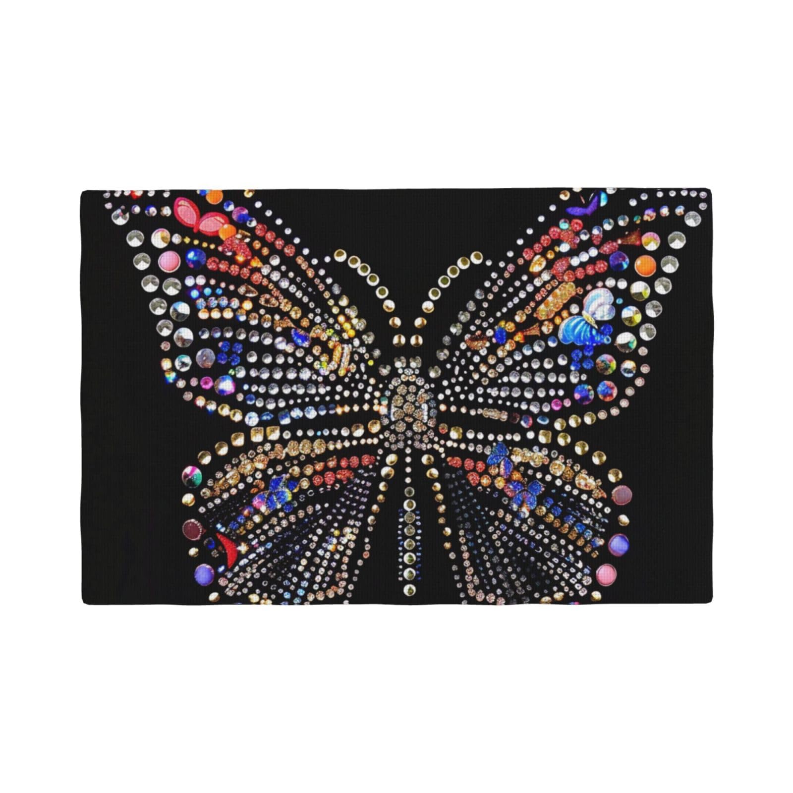 Rhinestone butterfly Print Placemats Set, Heat Resistant Washable Placemat 12x18in Table Mats for Party Kitchen Dining Table Decoration Indoor Outdoor, Four Pieces