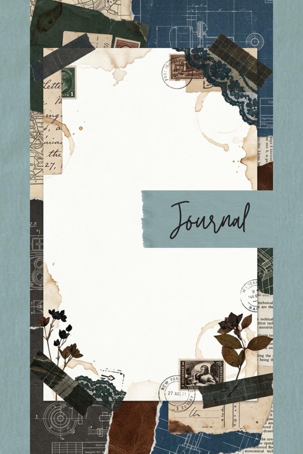 Vintage Industrial Blueprint Junk Journal Pages - 6x9 Leather & Blueprints Aesthetic Scrapbooking Paper - 100 Decorative Writing Sheets with Technical ... Antique Stamps and Dark Academia Ephemera