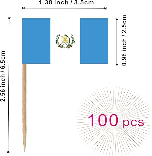 Miniatura 2 de Bandera de palillo de dientes de Guatemala, país guatemalteco, pequeño, para cóctel, fruta, cupcakes, decoración de banderas, 100 unidades