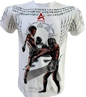 Muay Thai Kickboxing MMA T-Shirt Sak Yant Print, Fast-Dry Polyester, Standard Fit for Training & Streetwear