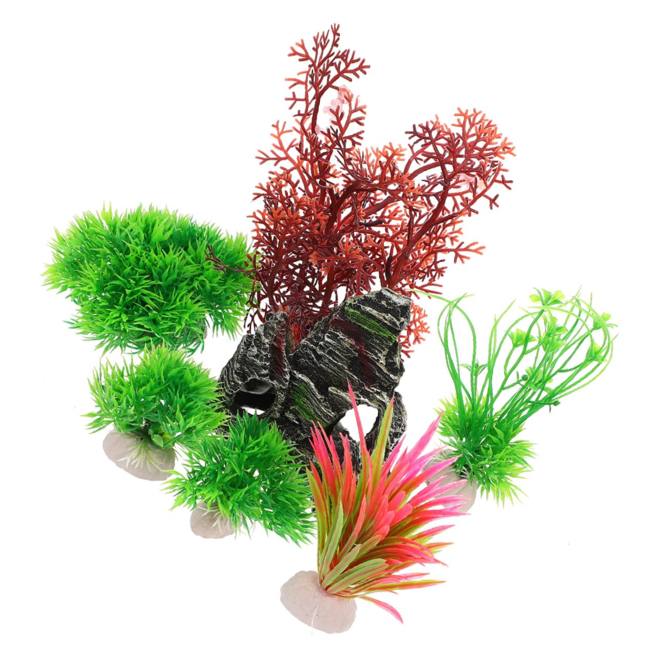 Sosoport 5 Juegos De Plantas De Agua Artificiales Decoración Cuenco De Red Accesorios para Peces Calentador Tanque Ollas Acuario Alimentador Automático Soporte para Estanque