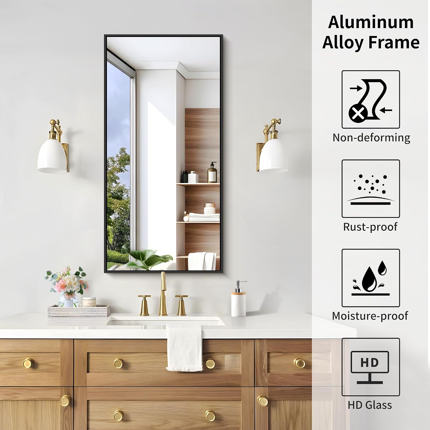 KOCUUY Black Mirror, 2PCS 18x36 Bathroom Mirror for Over Sink, Vanity Mirror, Large Rectangle Mirror for Wall, Upgraded Shatterproof, Wall Mirror for Bathroom, Bedroom, Living Room, Entryway image 3
