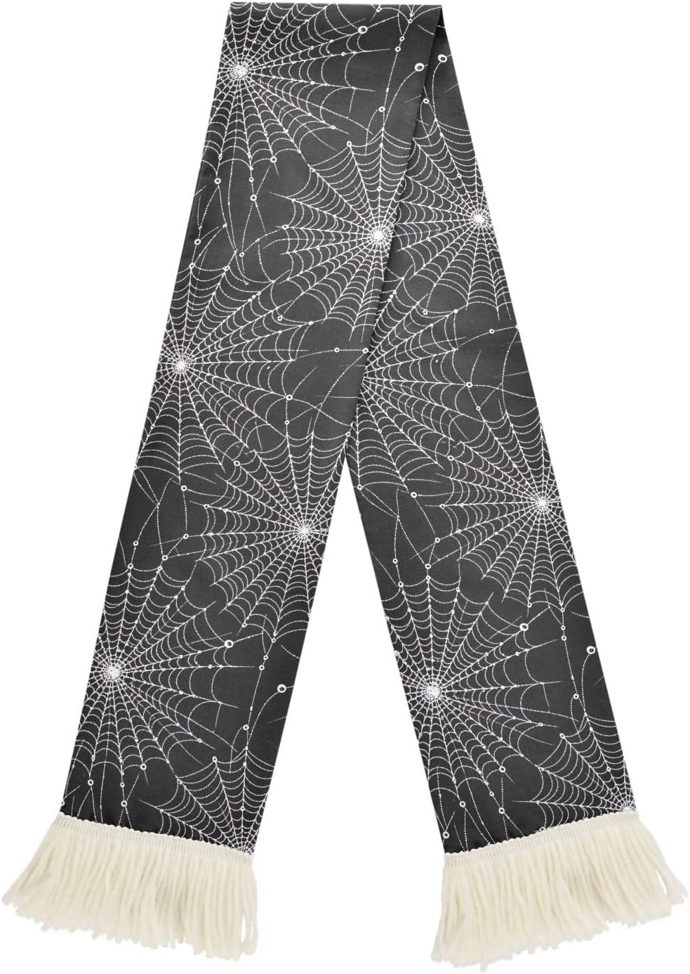 CHIFIGNO White Spiderweb Black Sports Fan Scarf with Fringe, Soft Absorbent Polyester Soccer Scarf for Cheering, Quick Dry Sweat Towel Wrap