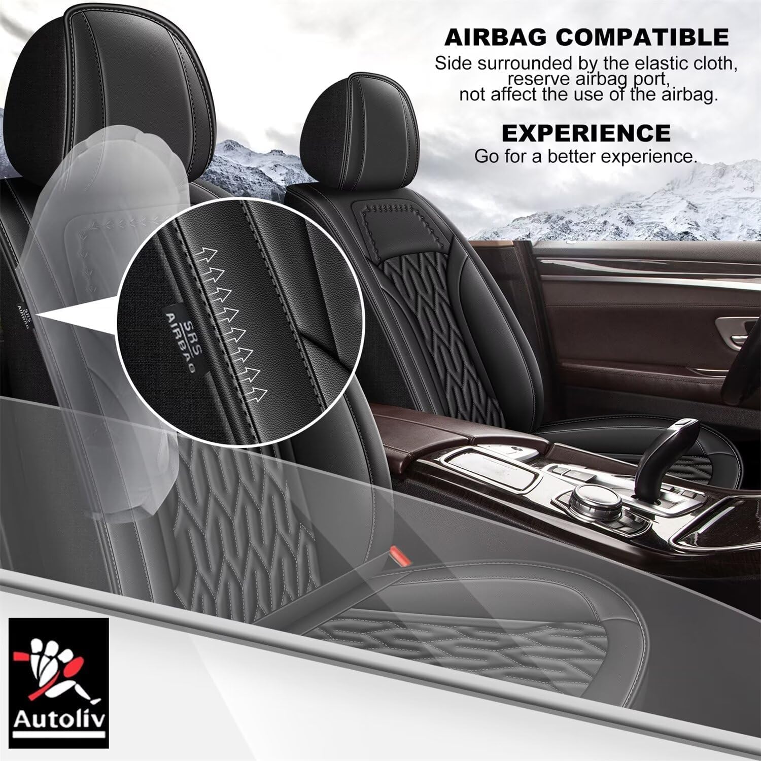 AOMSAZTO Car Seat Cover Full Set Fit for GMC Terrain:2010-2026,Faux Leather Car Seat Covers Vehicle Cushion Covers Waterproof Automotive Seat Covers Compatible Airbags(Black,5 Seats)