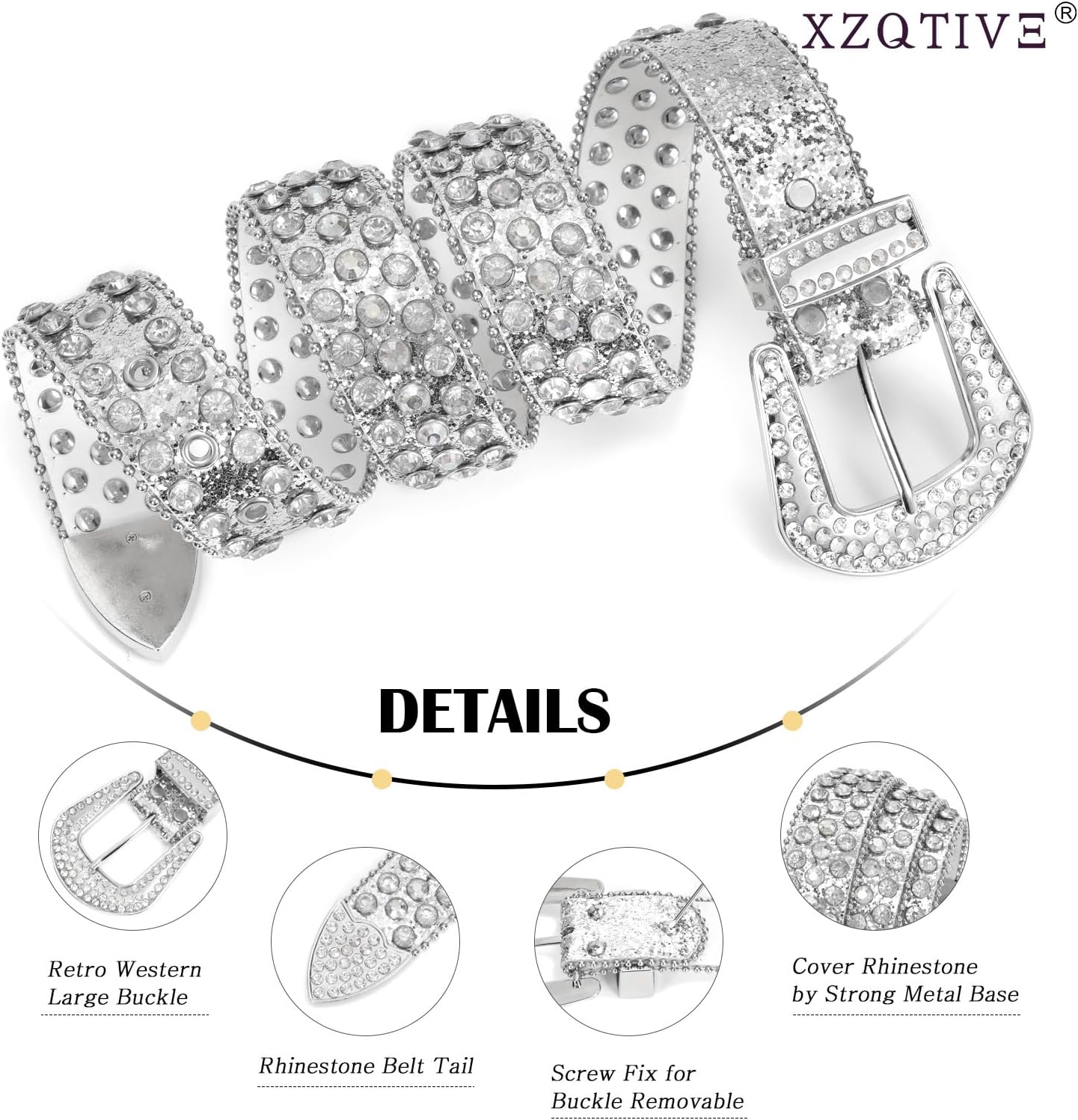 XZQTIVE Cowgirl Bling Studded Leather Belts for Jeans Pants with Rhinestone and Western Silver Buckle, Unisex - Image 5
