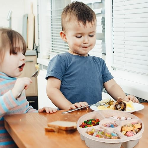 Miniatura 6 de Kigley 6 bandejas divididas para servir con tapa, bandeja para verduras con tapa, plato de frutas, 5 compartimentos, plato de verduras reutilizable,