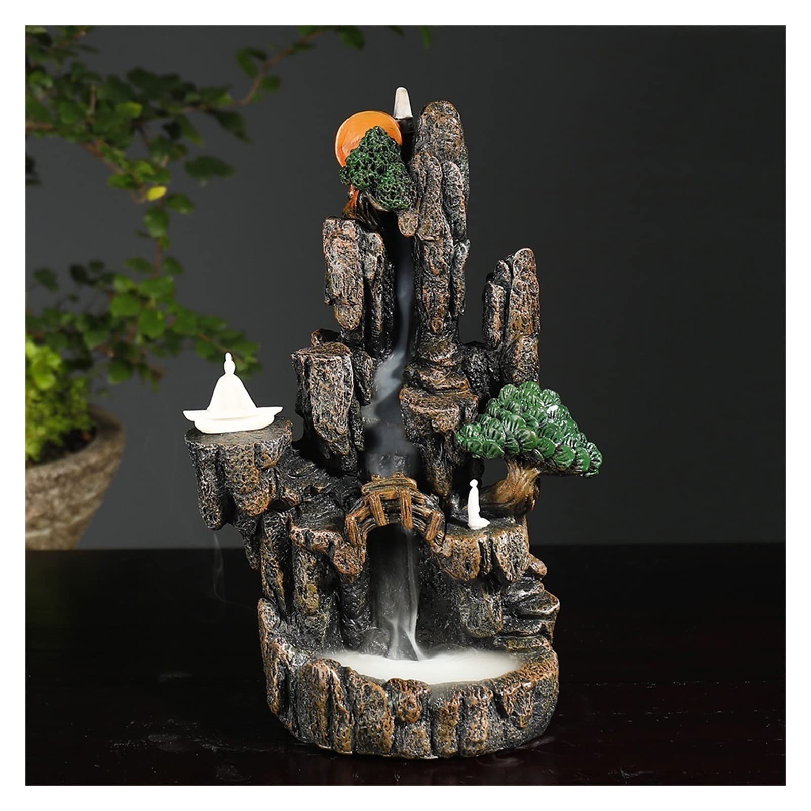 Incense Holder Base Handmade Resin Crafts Rockery Waterfall Landscape Backflow Incense Burner Diffuser(C)