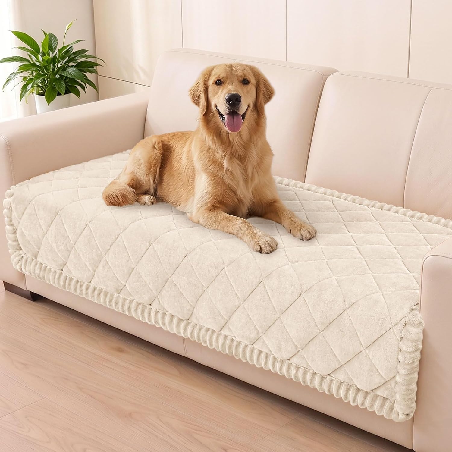 Smiry Non Slip Couch Cover for Dogs, Fuzzy Plush Pet Sofa Protector