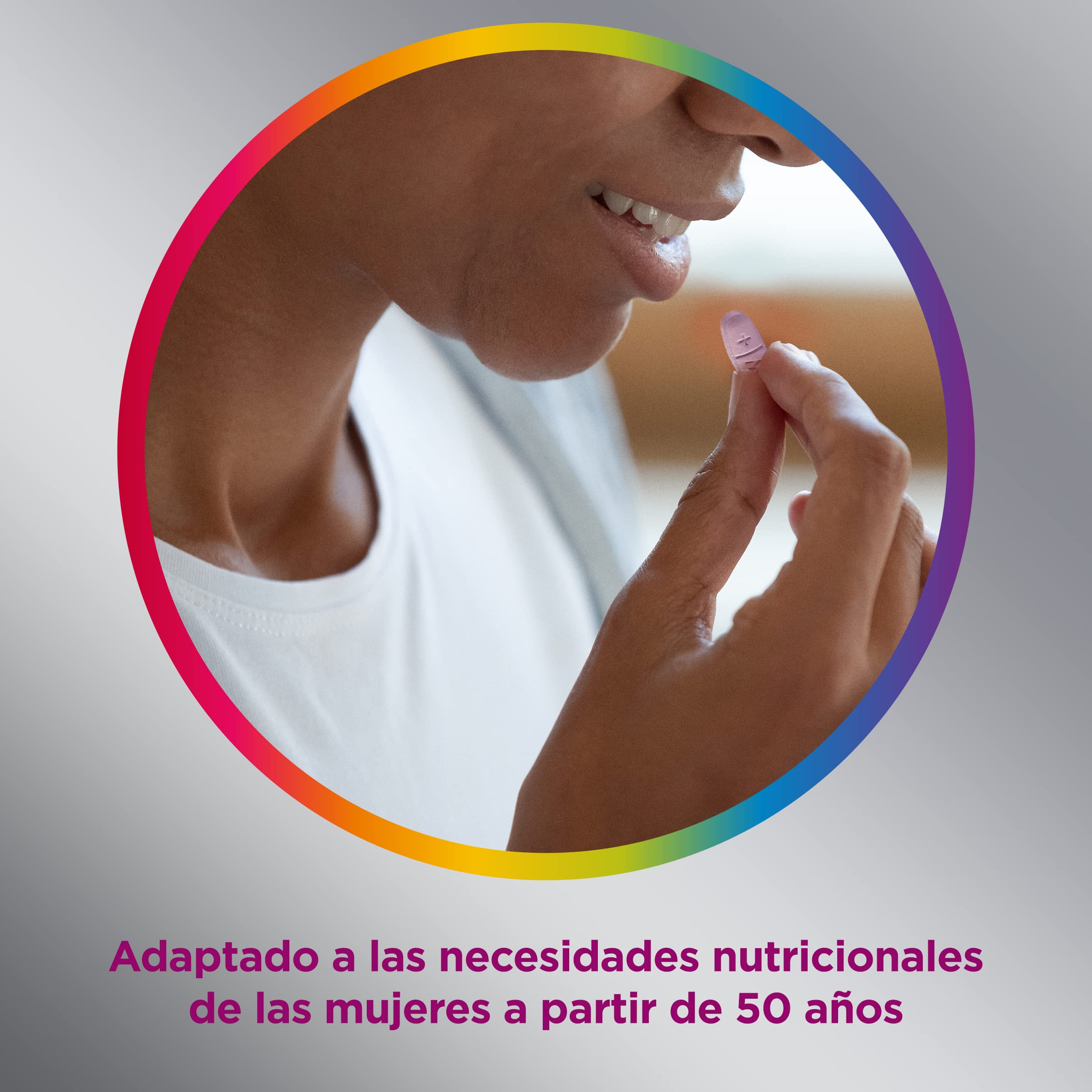 Multicentrum Mujer 50+ Complemento Alimenticio Multivitamínico y Multimineral para Mujeres 50+, Con Vitamina C y Zinc; Postmenopausia, Sin Gluten, 90 Comprimidos