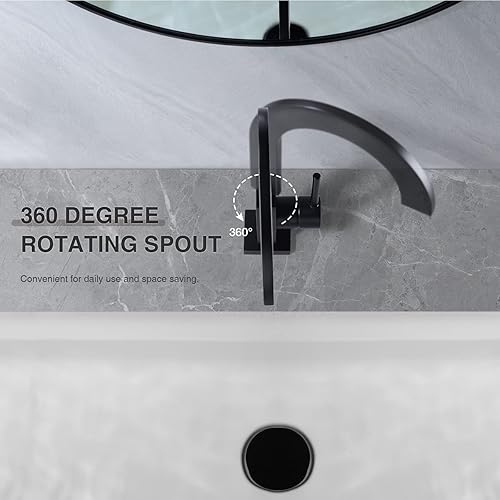 Miniatura 3 de TRUSTMI Grifo de baño de una sola manija, grifo cuadrado de latón con boquilla giratoria, colador de drenaje desplegable de desbordamiento incluido,