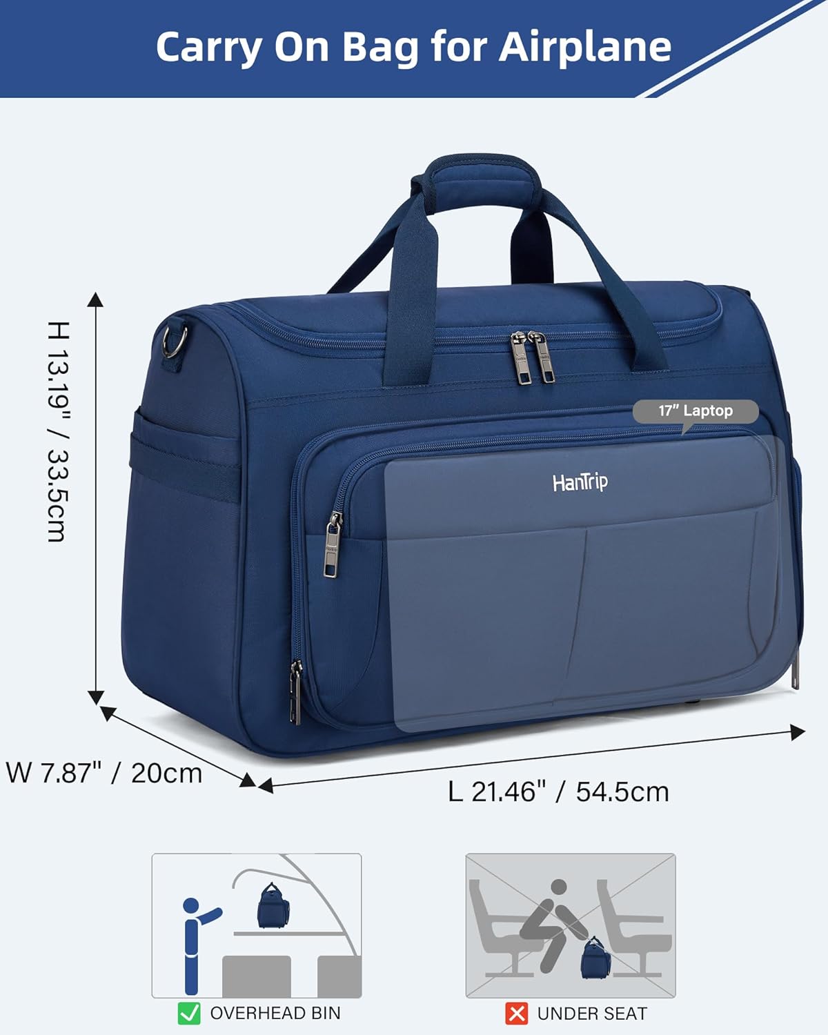 Carry on Duffel Bag Foldable Duffle Bags for Travel, Large Personal Item Bags for Airplanes, Weekender Overnight Mens Travel Tote Bag for Women Softside Carry on Luggage (Blue)