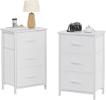 Night Stands, Beside Table End Table with 3 Fabric Drawers, Beside Furniture to Storage, 3 Bins for Bedroom, Kids Closet Dorm Guest Room, White