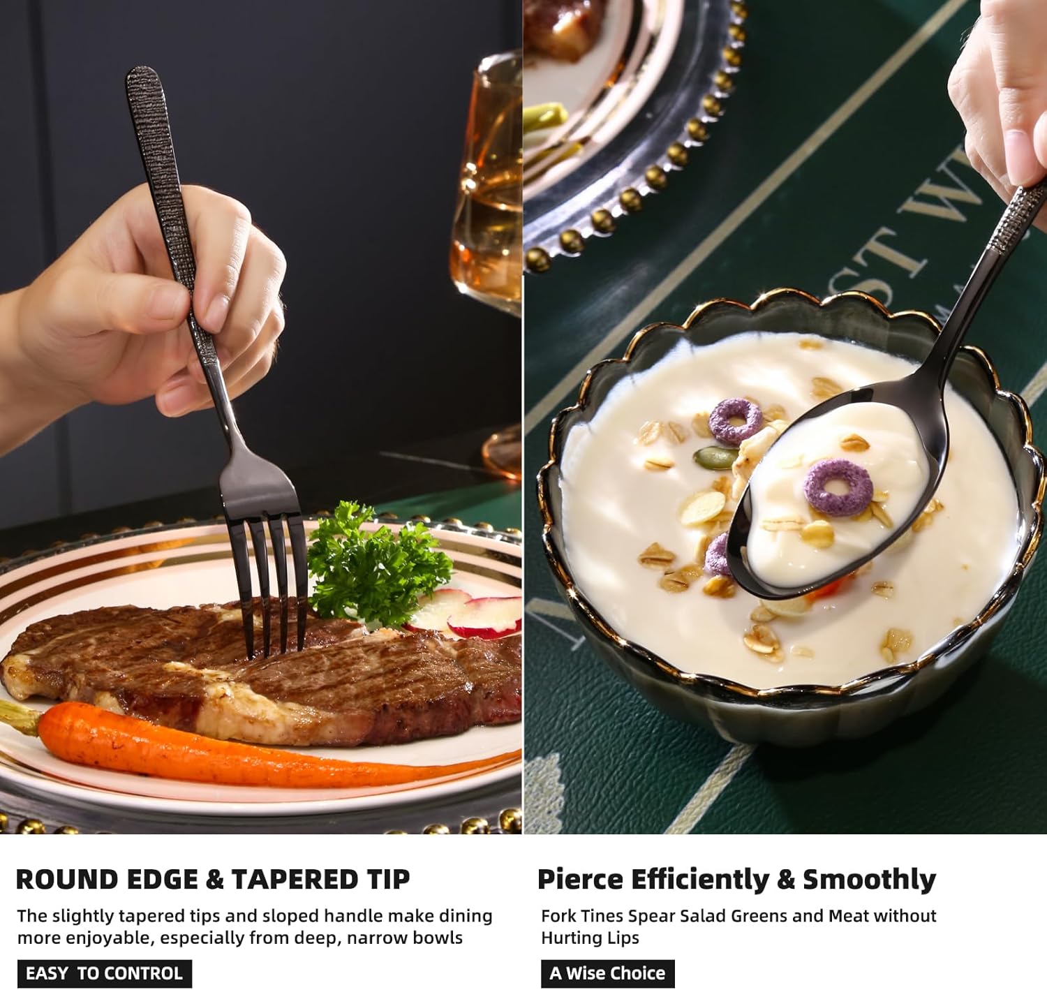 20 Pcs Black Silverware Set, Food-Grade Stainless Steel Flatware Set for 4, Fabric-Textured Cutlery Set, Mirror Polished Tableware Eating Utensils Set for Kitchen, Includes Knife, Fork, Spoon Set