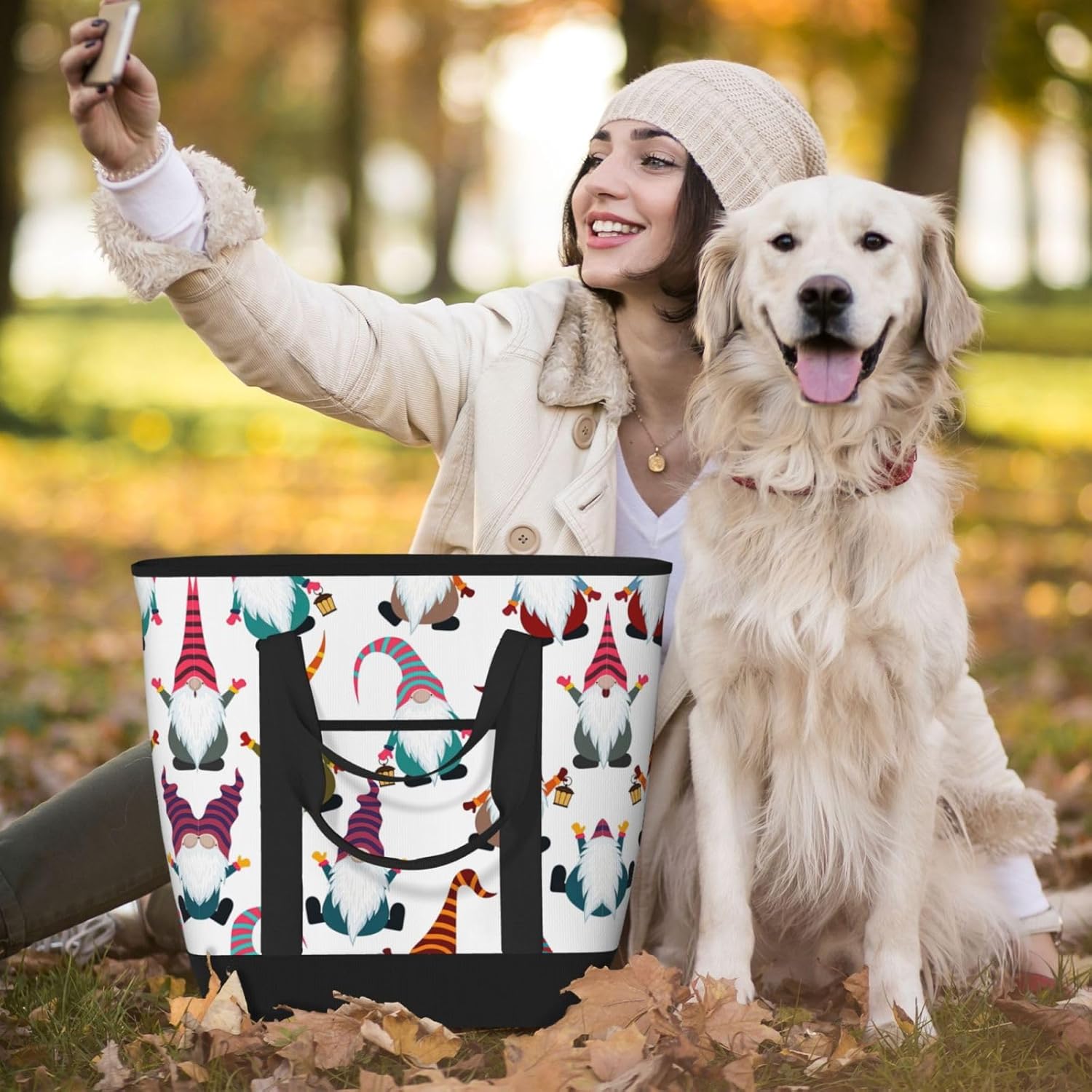 Xmas Funny Gnomes Print Large Cooler Bag Tote Bag,Reusable Grocery Bag,Lunch Box Bag, For Picnic Beach Camping