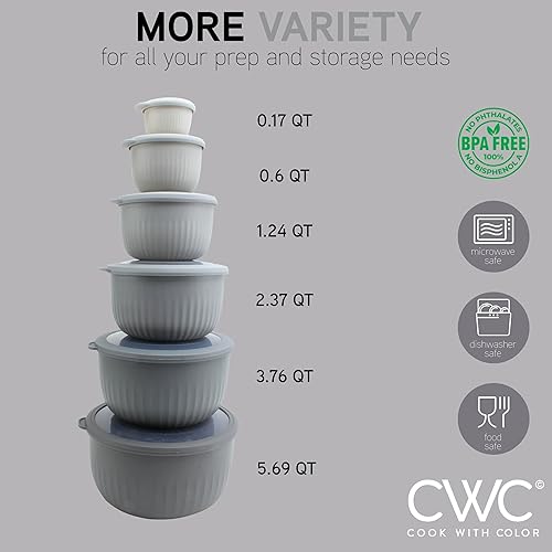 Miniatura 4 de COOK WITH COLOR Tazones de preparación con tapas, juego de cuencos pequeños de plástico anidables anchos y profundos con tapas, juego de 12 piezas,