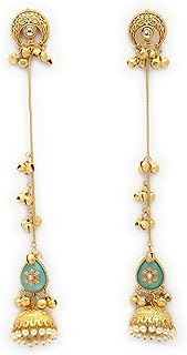 Zeneme Gold Plated Traditional Ethnic Jhumka Long Drop Kashmiri Jhumka Earrings Traditional Long Drop Earring with Ghungro... Price In India