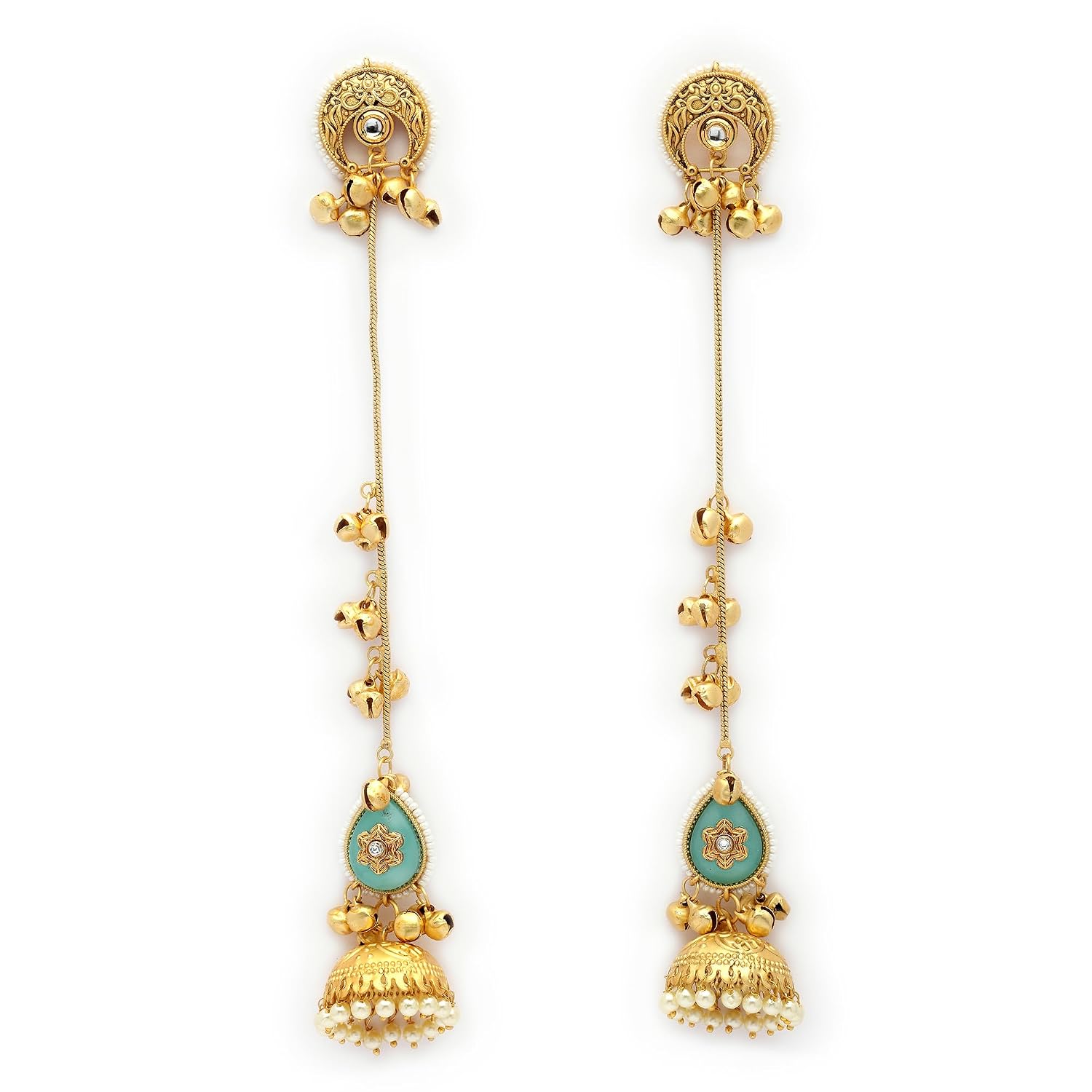 Zeneme Gold Plated Traditional Ethnic Jhumka Long Drop Kashmiri Jhumka Earrings Traditional Long Drop Earring with Ghungro... - Review, Price and Buying Guide