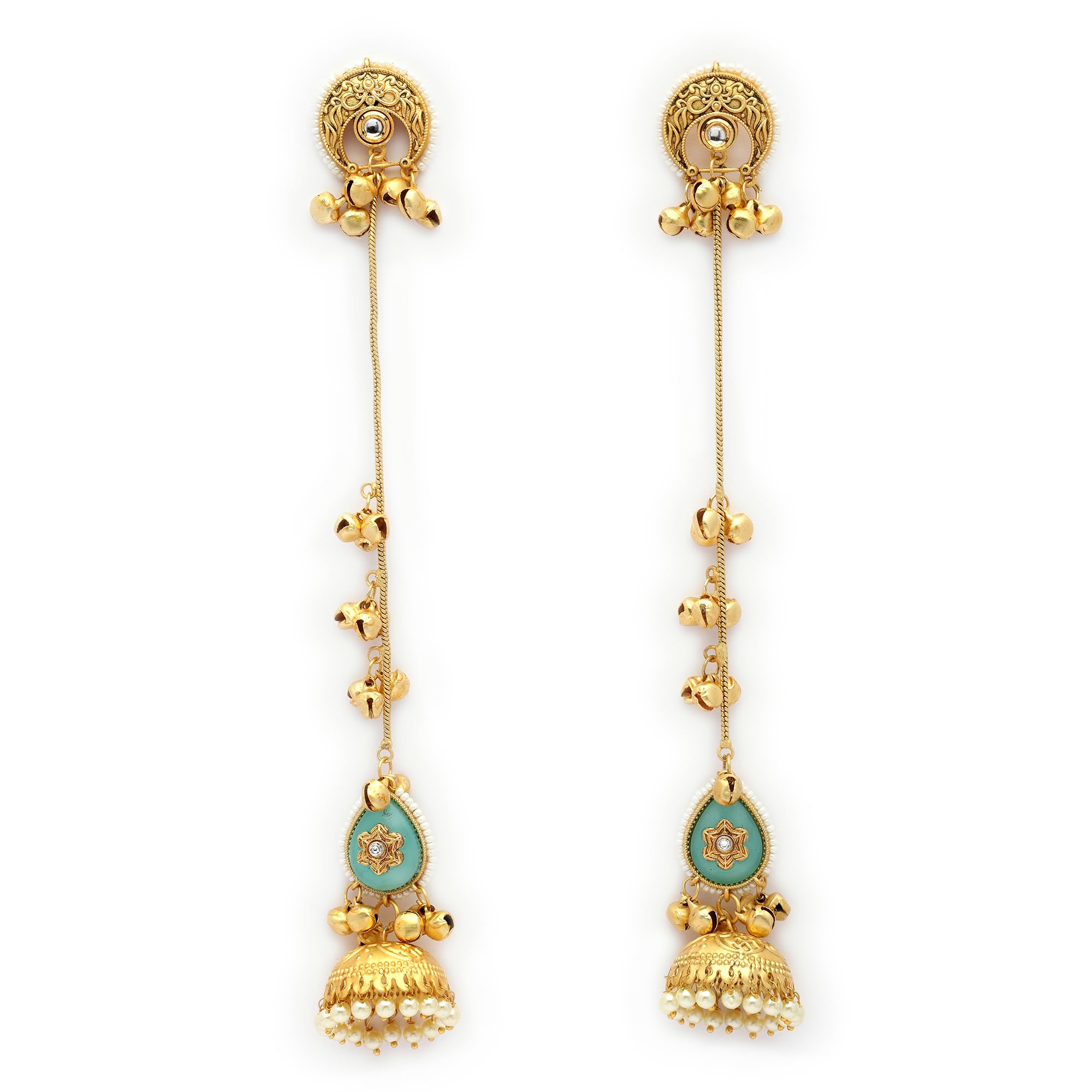 zeneme Gold Plated Traditional Ethnic Jhumka Long Drop Kashmiri Jhumka Earrings Traditional Long Drop Earring with Ghungroo Jewellery for Women-picture-15