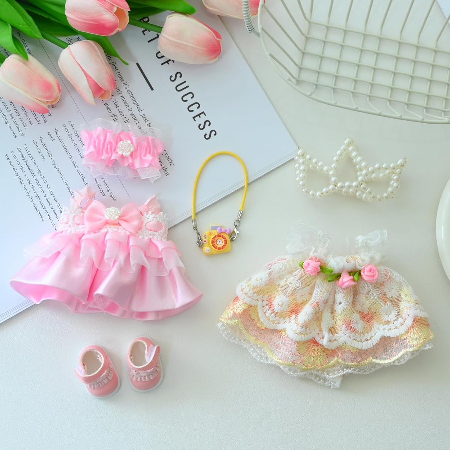 Floral Dress and Crown Set for Labubu, 17cm Doll Clothes & Accessories, Elegant Outfit for Doll Collectors