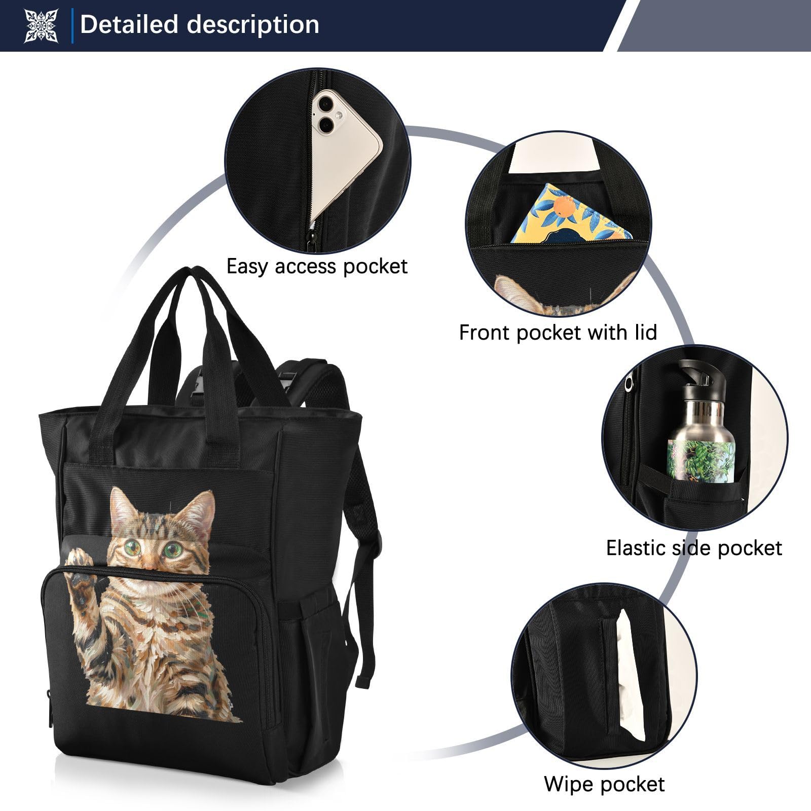 GuoChe Dobby - Mochila para pañales de nailon con múltiples bolsillos