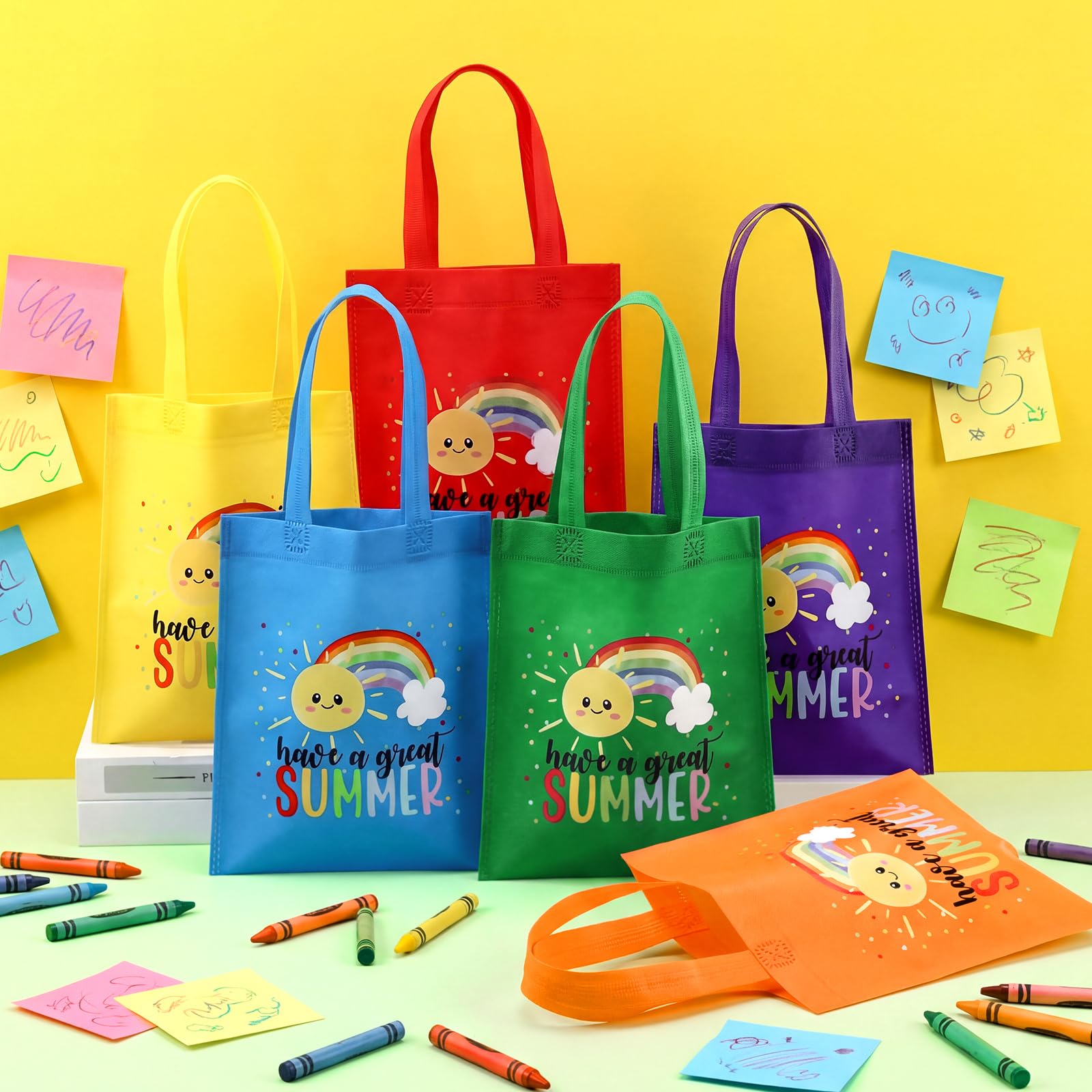 Dansydaisy End of the Year Gift Bags for Students Bulk Rainbow Non Woven Tote Bags Party Favor Bag with Handles for Sunday School Gift Teacher Appreciation Graduation Party Supplies