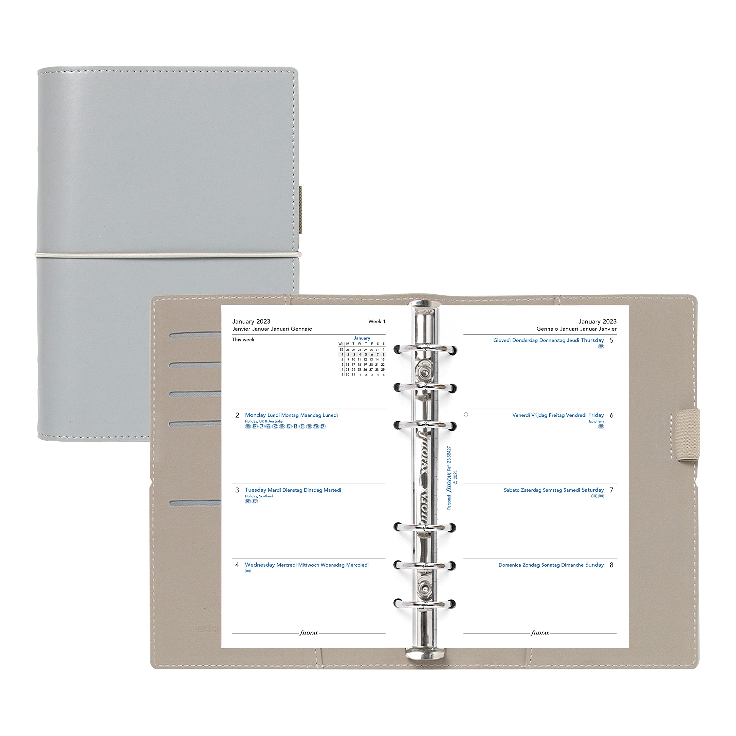 Filofax Domino Organizer, Personal Size, Grey - Smooth, Leather-Look