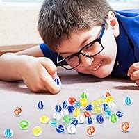Vista 7 de POPLAY Canicas para niños, 115 piezas de canicas de cristal ojo de gato, mezcla de 6 colores con caja de regalo, para juegos de mesa de damas