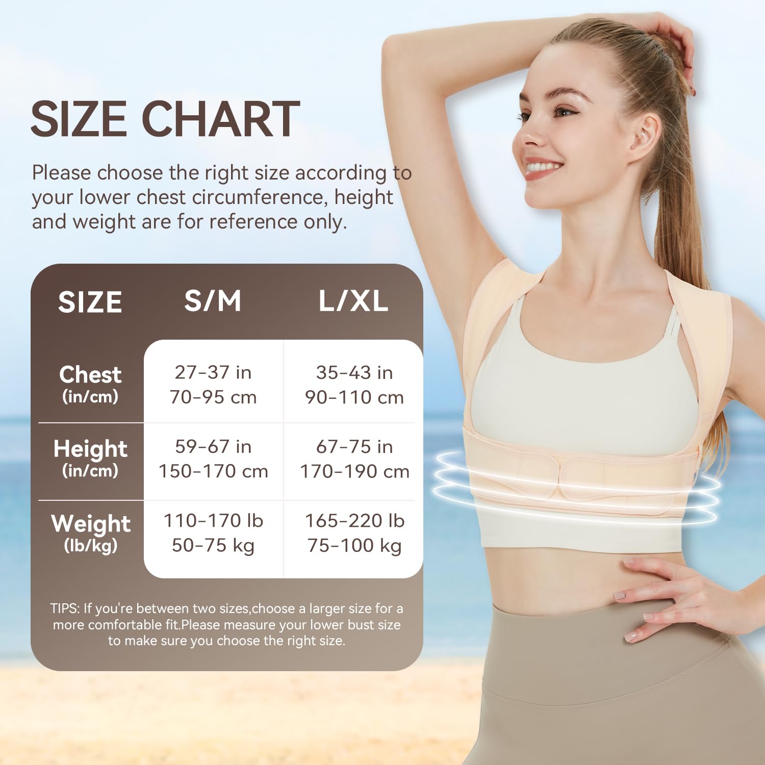 Posture Corrector Shoulders Back, beżowy, wygodny i oddychający, regulowany pasek dla kobiet do odciążenia szyi, ramion i górnej części pleców (S/M)