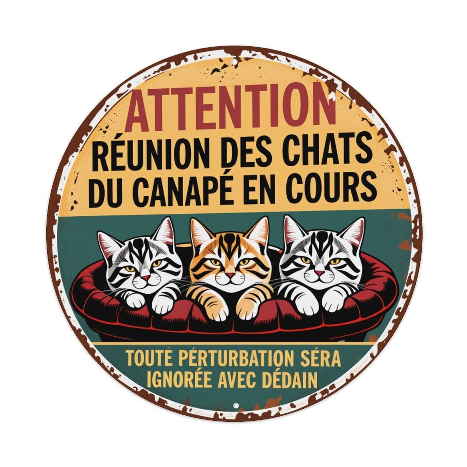 Attention Chat Reunion Sofa Ignored Round Tin Sign Vintage Metal Poster, Home Bar Garage Man Cave Cafe Indoor & Outdoor Wall Decoration 8x8Inches