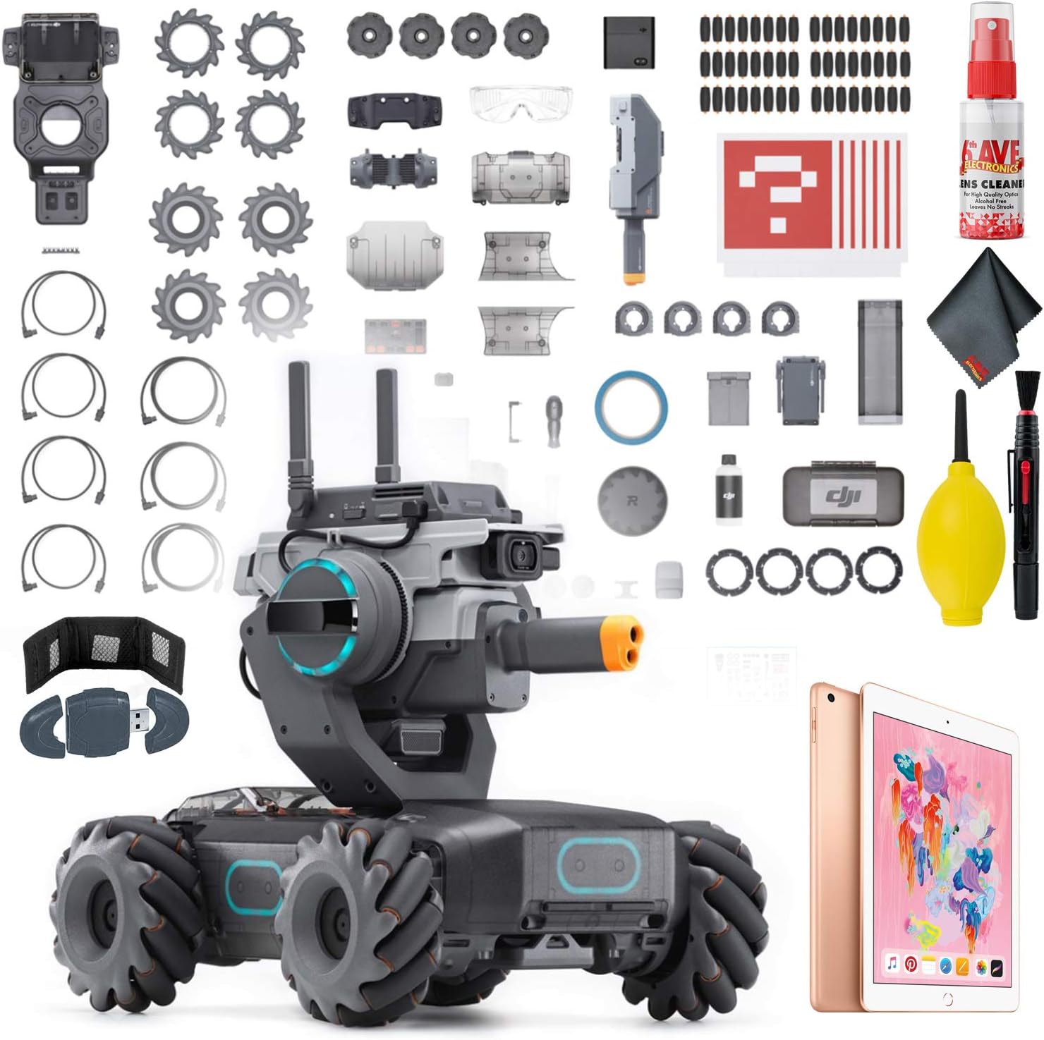 DJI RoboMaster S1 Educational Robot - USB Card Reader - Memory Card Wallet - Apple 9.7 iPad Early 2018 128GB Gold