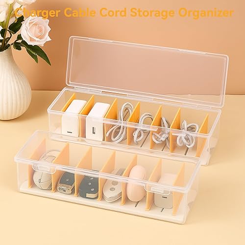 Miniatura 7 de Paquete de 3 cajas organizadoras de cables, organizador de almacenamiento de cables con tapa, organizadores de cables electrónicos de escritorio,