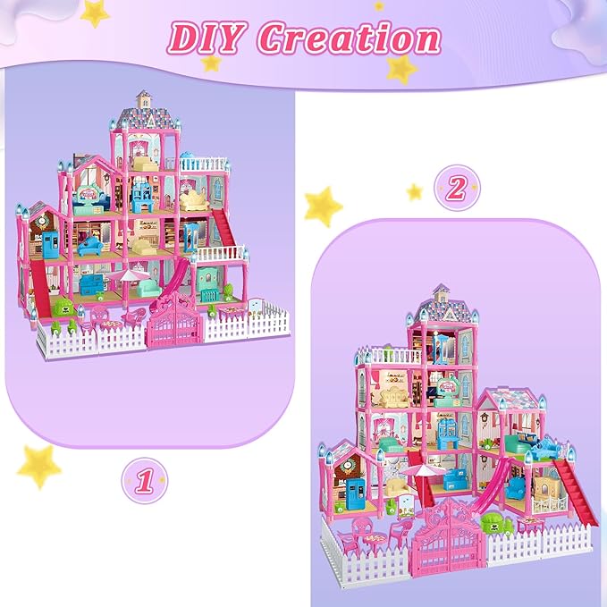 💖 Dream Pink Dollhouse with Lights! 💖 3 Floors, 13 Rooms!
