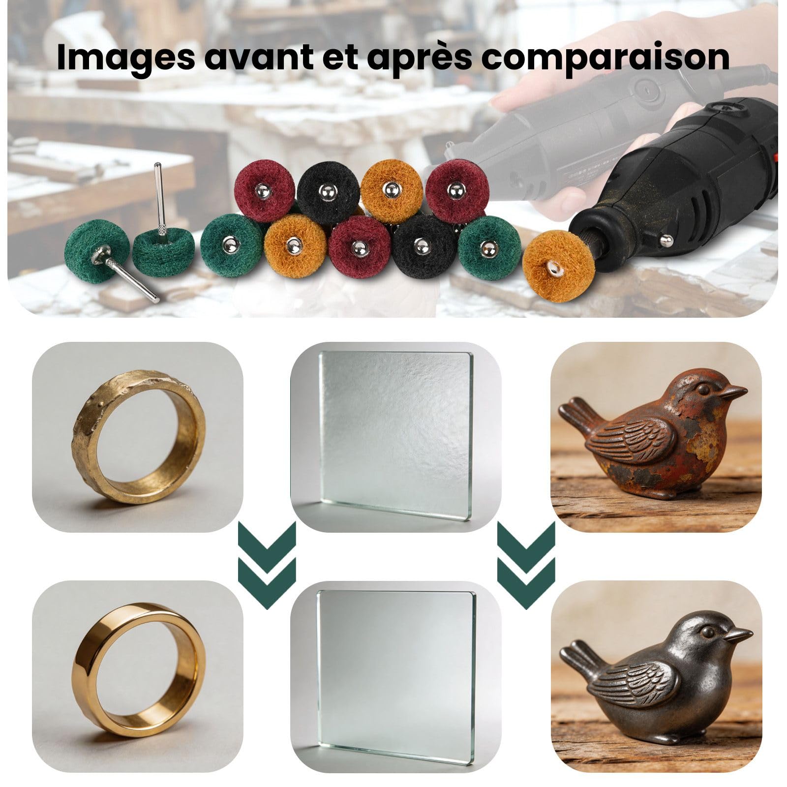 120 Pièces Polissage Perceuse Kit 25mm, Grain 80/150/240/400 | pour Bois Calcul Bijoux Plaque de Cadran Accessoires Dremel Polissage Abrasif Outils Rotatifs Dremel
