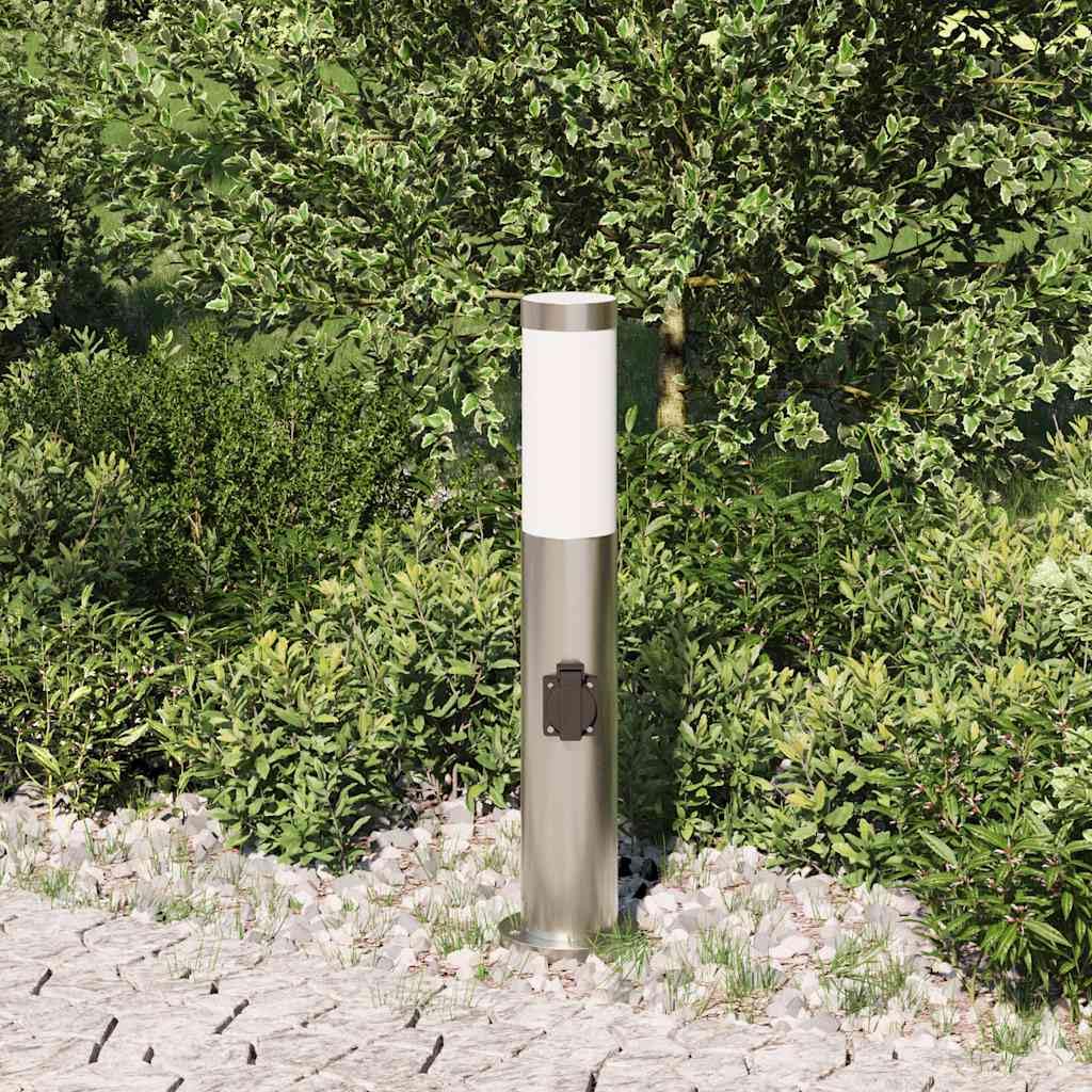 Lampa słupkowa ze stali nierdzewnej ze zintegrowanym gniazdkiem o wysokości 50 cm, stopień ochrony IP44, do użytku na zewnątrz, taras, ścieżki ogrodowe, oświetlenie i oświetlenie