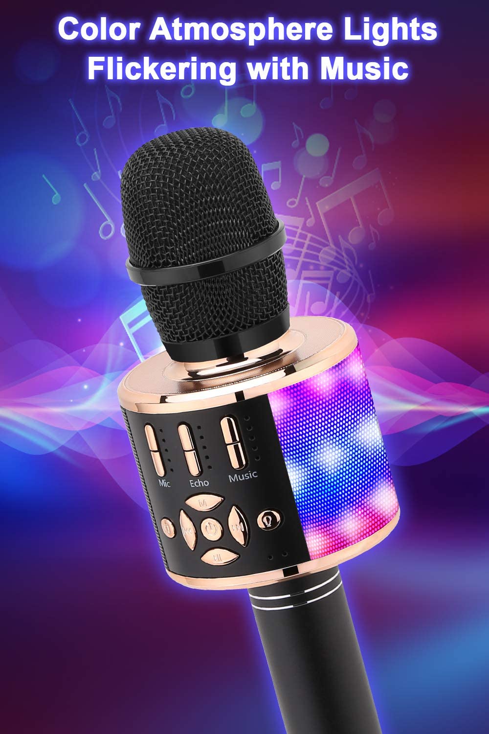 BONAOK Microfono per Karaoke Senza Fili, Microfono per Karaoke con suono magico, Macchina per Karaoke Bluetooth 4 in 1, microfono per Karaoke, per Feste/all'aperto/Viaggi (Oro Nero)