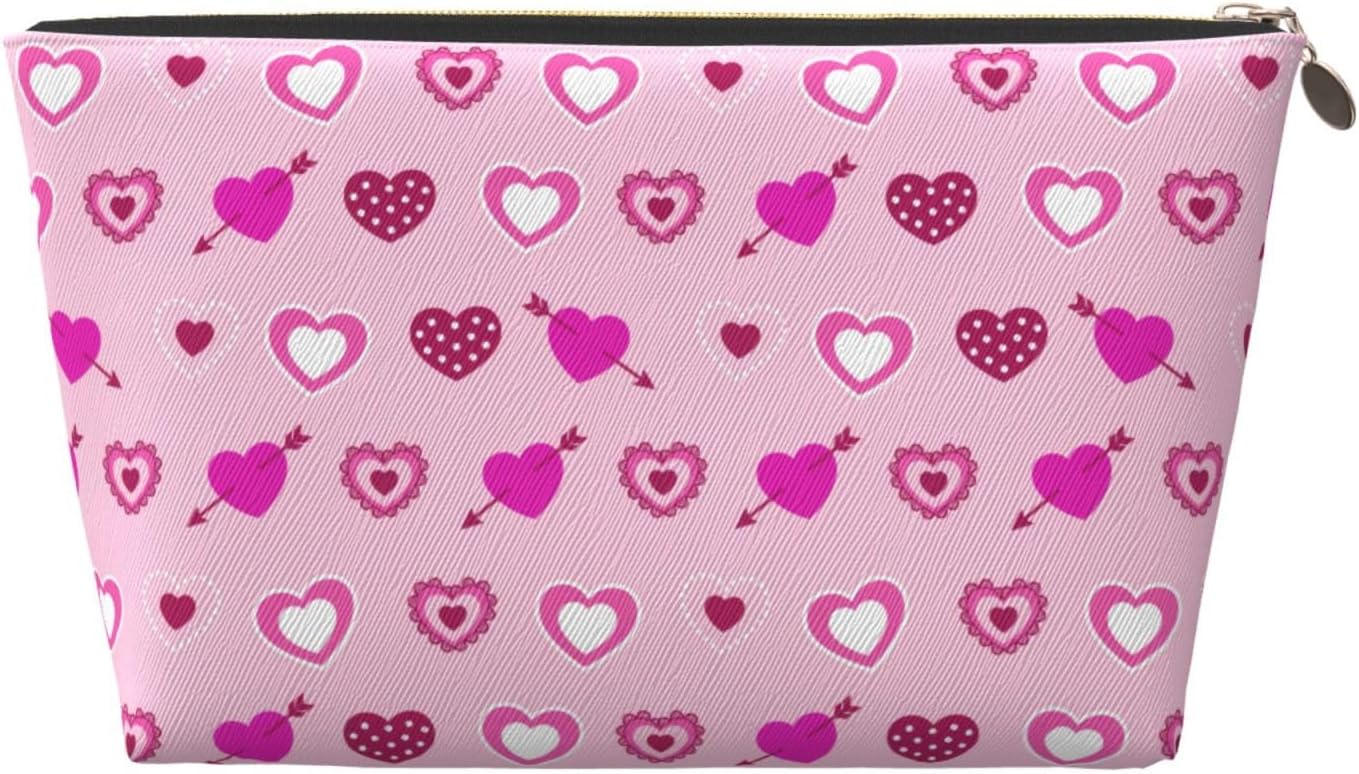 Bolsa de maquillaje con patrón de corazón, bolsa de cosméticos de cuero para mujer, organizador pequeño de artículos de tocador para viajes y bolso,